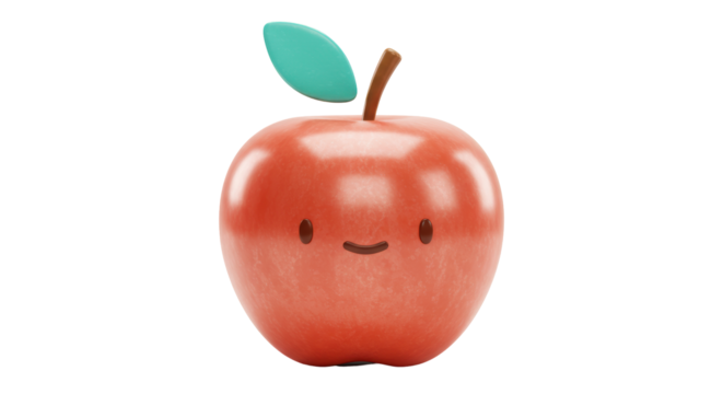 Isolated 3D Rendering of a Cute Red Apple with a Smiling Face
