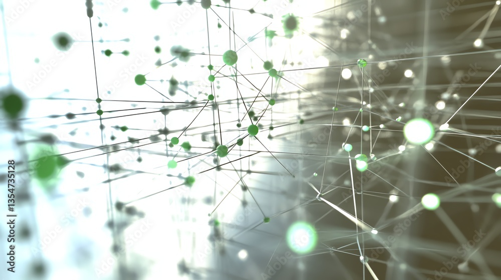 Poster abstract network connection with green nodes and lines background design