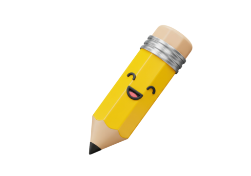 Isolated Cartoon Yellow Pencil with Smiling Face, Representing Creativity and Education