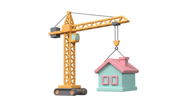 Isolated Crane Picking up a House