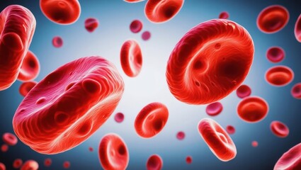 Fototapeta premium Detailed Macro View Of Human Blood Cells, Highlighting Red And White Cell Structures. Intricate Cellular Imagery Captured Under Microscope, Revealing Vital Components Of The Human Circulatory System.