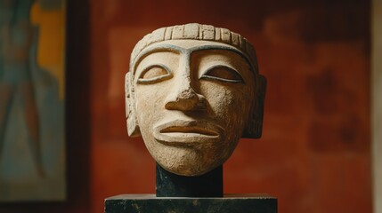 Carved Head Sculpture Artifact Display