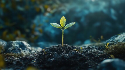 A sprouting plant emerging from soil, symbolizing growth and renewal.