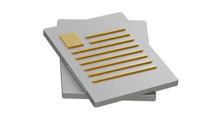 Isolated Stack of Documents with Golden Accents