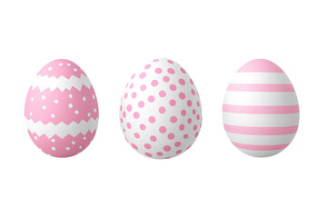 Obraz premium Pink Easter eggs with striped and polka dot patterns on white background