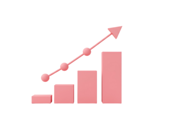 Isolated Pink Bar Graph with Ascending Arrow, Visualizing Progress and Growth