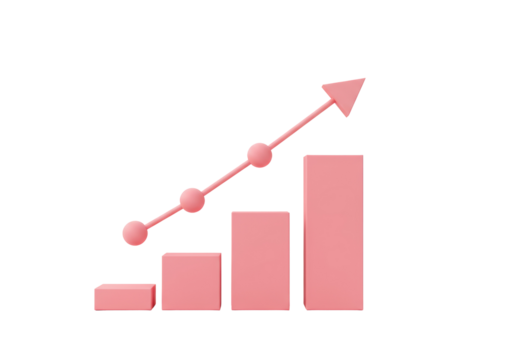 Isolated Pink Bar Graph with Ascending Arrow, Visualizing Progress and Growth