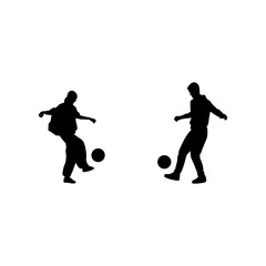A girl and a boy are practicing soccer silhouette vector