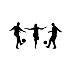 Two boys and a girl are practicing soccer vector.