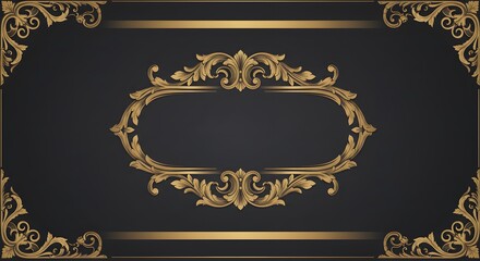 Elegant Gold Baroque Frame Design on Dark Background