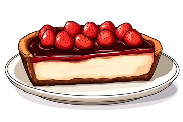 A Delicious Dessert Cheesecake Garnished with Fresh Red Strawberries