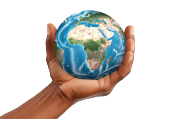 Hand with Globe: A Symbol of Global Connection and Unity on transparent background