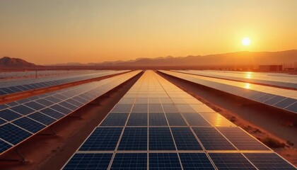 Solar Power Plant at Sunset Renewable Energy Environment Clean Power