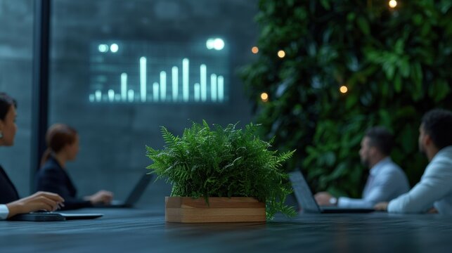 futuristic finance team, a varied group of financial experts and traders in a modern office, analyzing market trends with holographic financial projections surrounding them