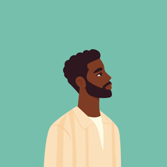 Fototapeta premium Afro American Guy with Beard Flat Vector Illustration.