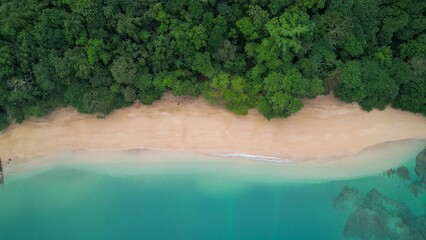Aerial view from turquoise sea and green forest at Boi beah at Prince Island i