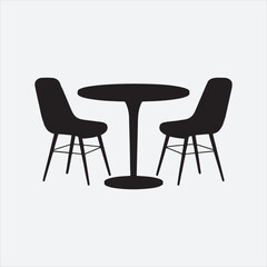 Modern Dining Table with Two Chairs Vector,Minimalist Table and Chairs Illustration,Restaurant Table and Chairs Flat Design,Contemporary Dining Set Vector Art