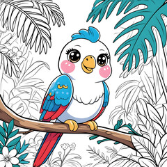 The large, sparkling eyes, tiny wings, and joyful expression give this bird a lovable and friendly personality, making it a delightful coloring experience for kids and adults alike.