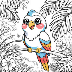 The large, sparkling eyes, tiny wings, and joyful expression give this bird a lovable and friendly personality, making it a delightful coloring experience for kids and adults alike.