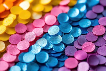 Colorful confetti scattered on a table