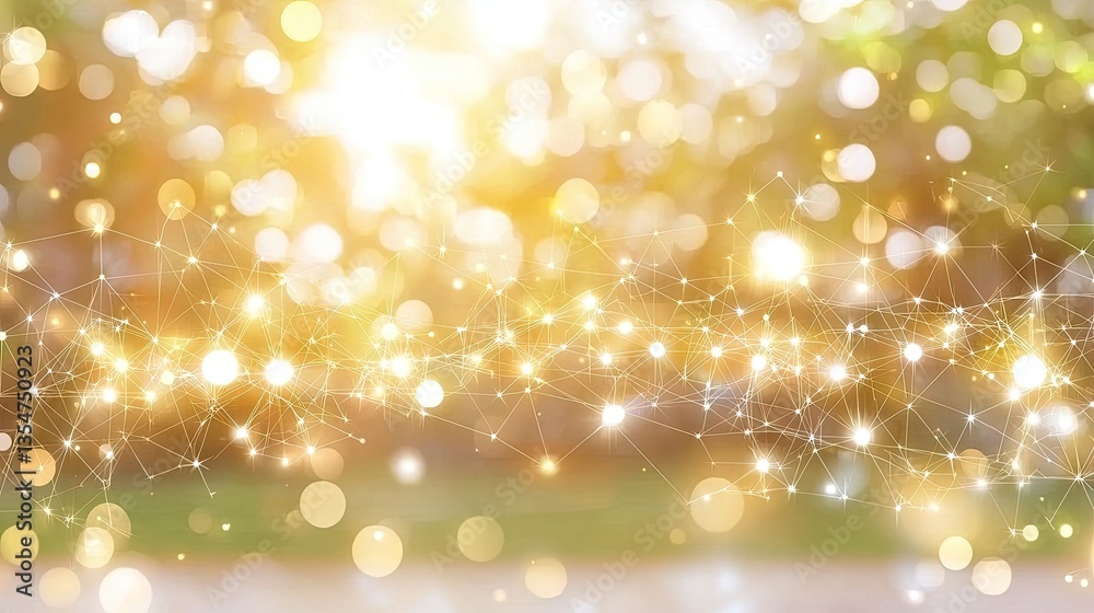 Sticker abstract light network overlay on blurred nature scene with bokeh in outdoor, daytime setting