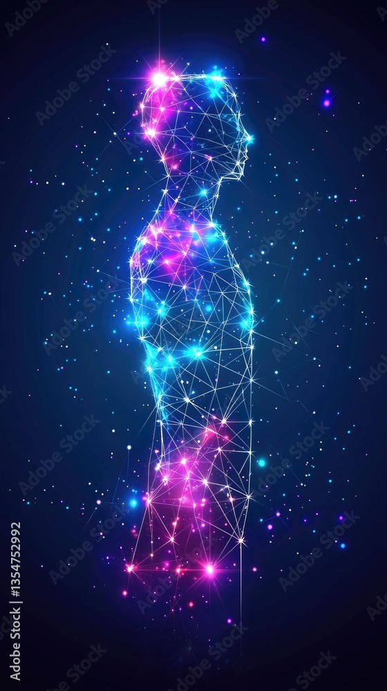 Sticker abstract human form, illuminated network on a digital background. visualization or design