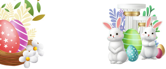 Fototapeta premium Happy Easter Day Design with Cute Bunny Vector Illustration