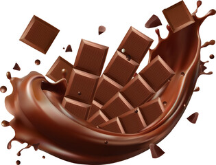 Dark chocolate bar with chocolate cream splashing, 3d iReady to use for your design, presentation, promo