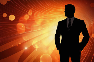 professional silhouette against vibrant abstract background, symbolizing success and ambition. warm colors and dynamic lines create inspiring atmosphere