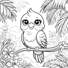 The large, sparkling eyes, tiny wings, and joyful expression give this bird a lovable and friendly personality, making it a delightful coloring experience for kids and adults alike.