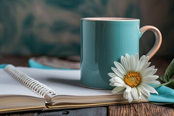 High Detail Picture of Mug and Flower on Notebook