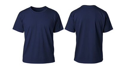 Dark navy blue t-shirt mockup, front and back views