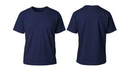 Dark navy blue t-shirt mockup, front and back views