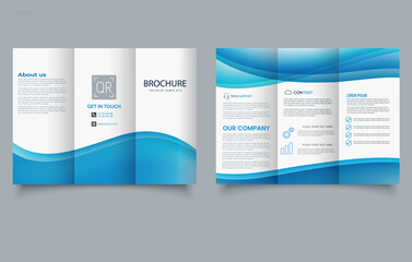 Modern Blue wave Trifold Brochure Template Design. Editable image.