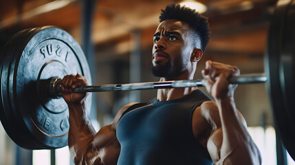 weightlifter lifting a heavy barbell in a gym, showing strength and focus 