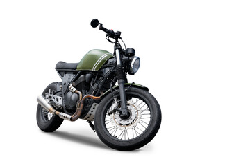 Classic green motorcycle isolated on white background