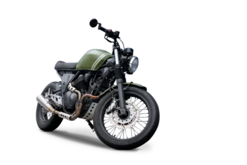 Foto op Plexiglas Classic green motorcycle isolated on white background © Jakub Sisulak