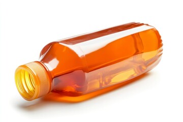 Fototapeta premium Amber Plastic Bottle Lying Down on White Background