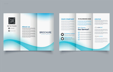 Modern Blue wave Trifold Brochure Template Design. Editable image.