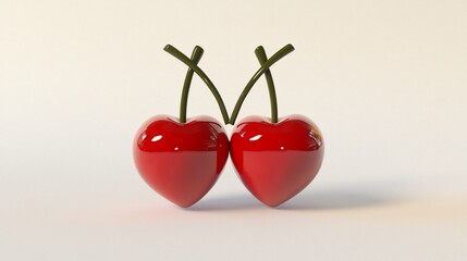 Heart-shaped cherries touching, studio shot, white background, Valentine's use