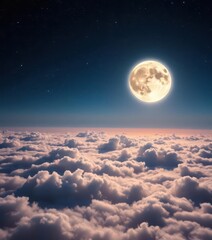Serene moon bathed in starlight, ethereal cloudscape below, picture, majestic