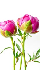 Fototapeta premium Three unopened peony rose buds, pristine white background, garden, flower, blossom