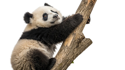 Obraz premium A panda bear cub sitting on a tree branch, isolated on a transparent background 