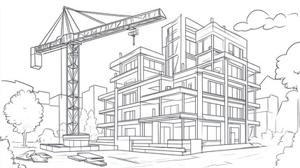 Architectural Drawing of Construction Site with Crane