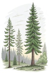 Fototapeta premium Pine tree foggy landscape ,mountain, landscape, sky, mountains, nature, fog, forest,