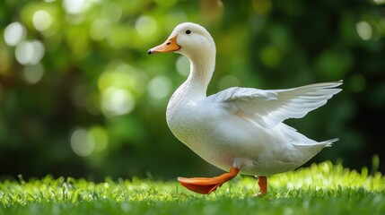 White duck walking in a garden