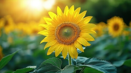 Sunflowers in a field at sunset