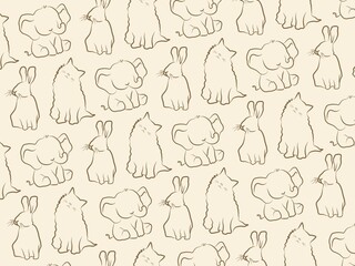 Animals hand drawn seamless pattern