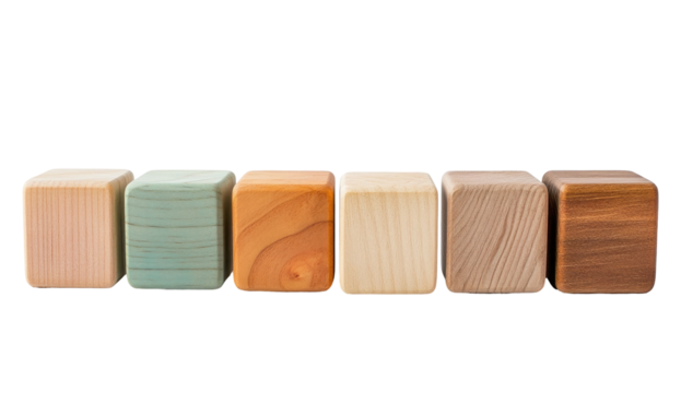 Colorful wooden blocks.  Variety of natural wood tones, perfect for play and learning.  Ideal for tactile exploration and sensory stimulation