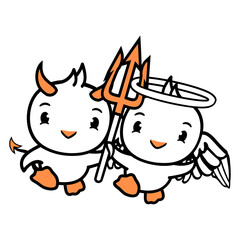 Birds Angels Heaven Devil Horns Satan Hell Evil Design Lover Art Vector Illustration Card T-Shirt Poster Sticker Graphic Print Decorative Drawing Isolated Logo Decoration Symbol Creative Cool Style
